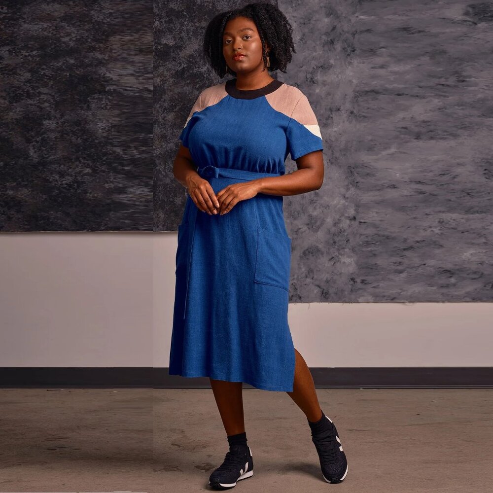 Jennifer Glasgow Linen Blend Meri Dress in Royal Blue